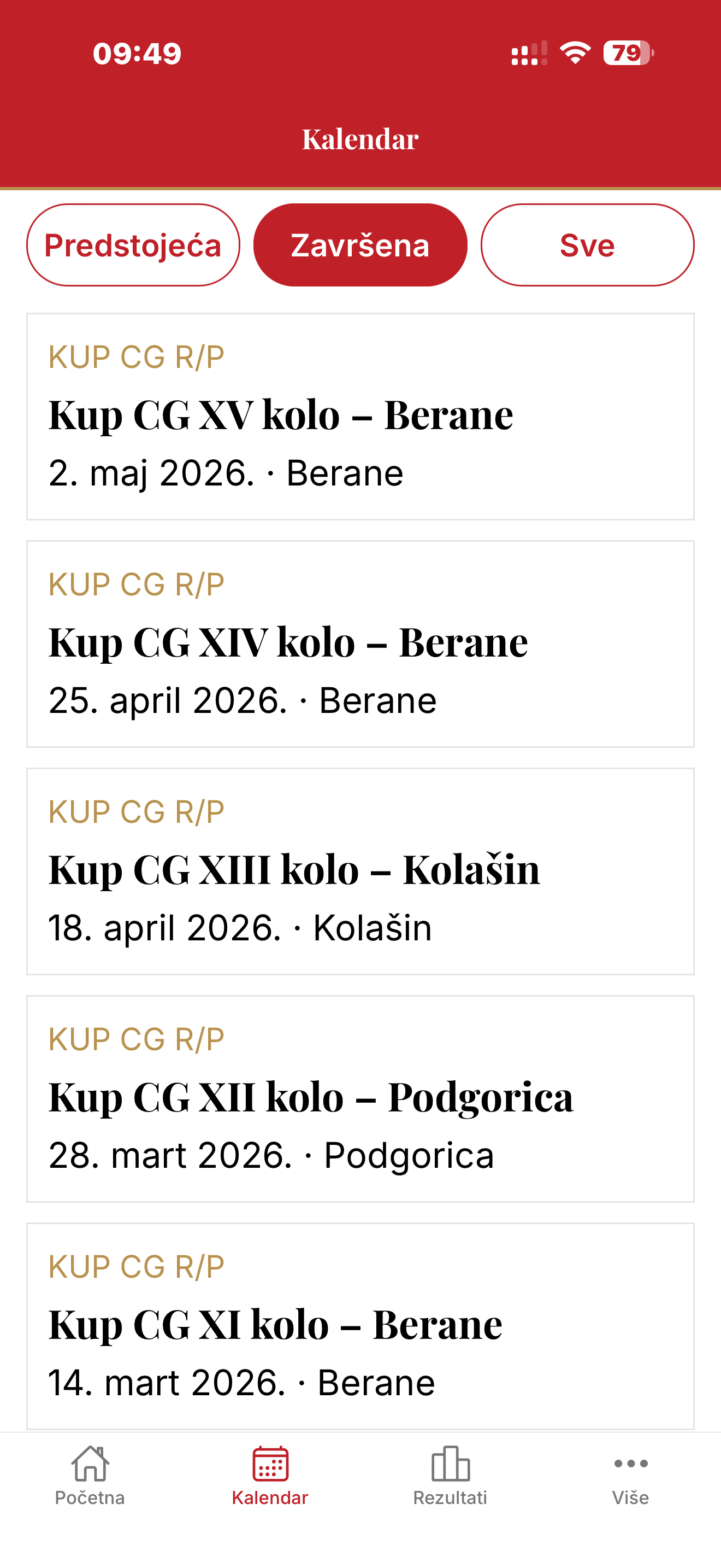 SSCG mobilna app — kalendar takmičenja